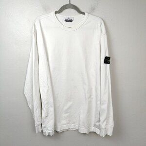 Stone Island Heavyweight T-Shirt Mens 3XL White Cotton Long Sleeve Logo Patch